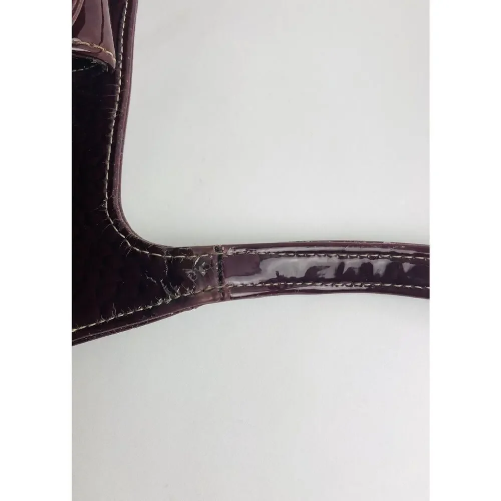 Liz Claiborne Purse Dark Brown Maroon Handbag Faux Leather Croc Alligator Burgun